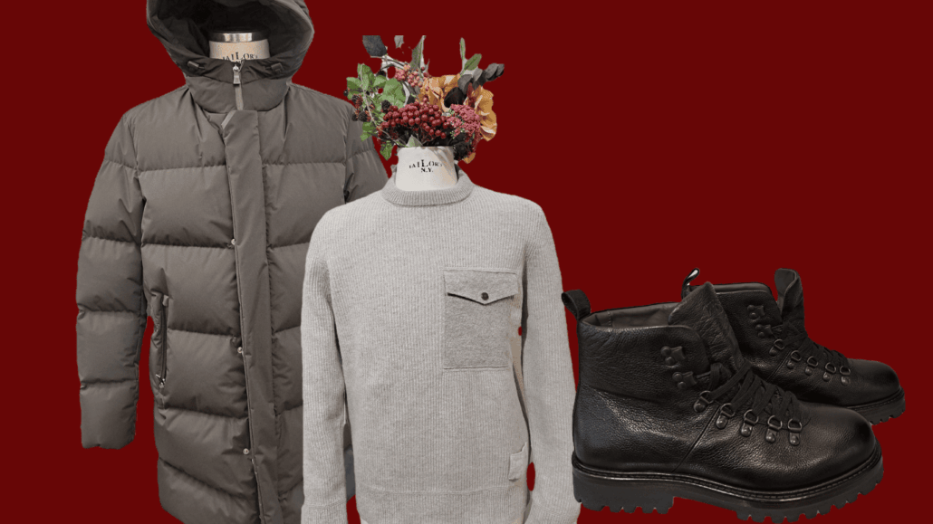 Leichter Daunenmantel von Herno mit Pullover von Phil Petter