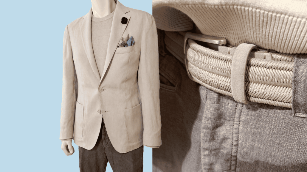 Sommersakko in beige mit brauner Hose
